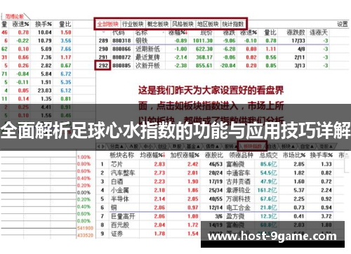 全面解析足球心水指数的功能与应用技巧详解 全面解析足球心水指数的功能与应用技巧详解